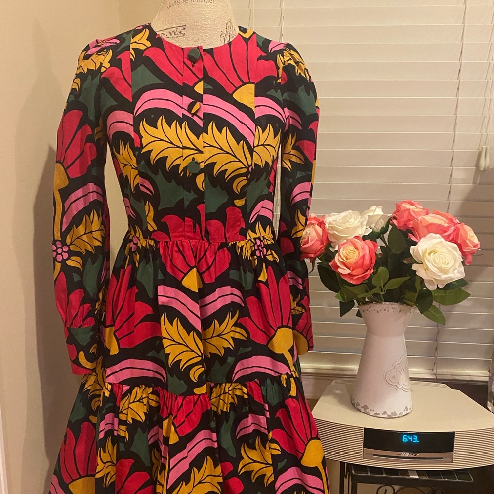 J. Crew Vibrant Floral Long Sleeve Dress 100% cotton!